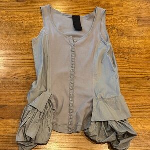 Rundholz Black Label Sleeveless Button-Front Ruffle Hem Tank Top - Gray Vintage